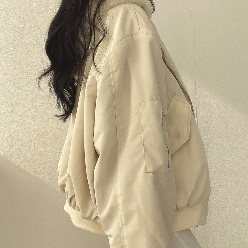 Women's Oversized Fleece-Lined Zip-Up Winter Jacket