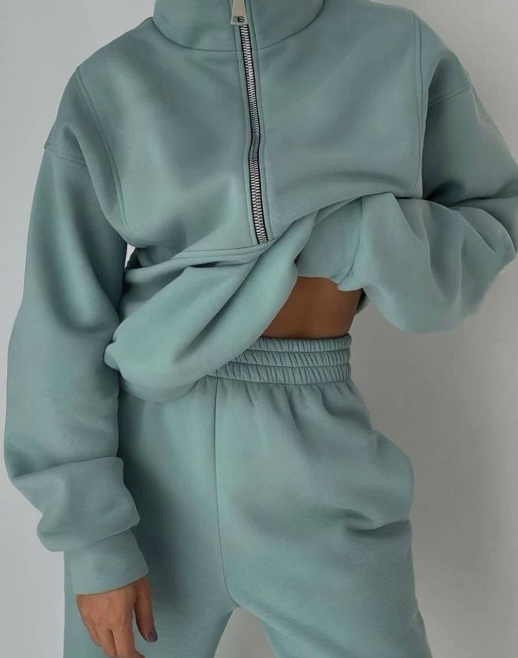 Women's Oversized Half-Zip Cropped Jogger Two-Piece Set