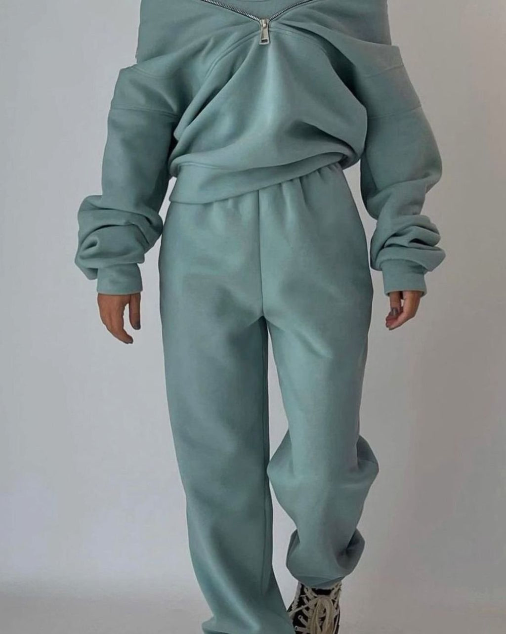 Women's Oversized Half-Zip Cropped Jogger Two-Piece Set
