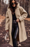 Women's Oversized Hooded Faux Fur Longline Winter Coat - Beige