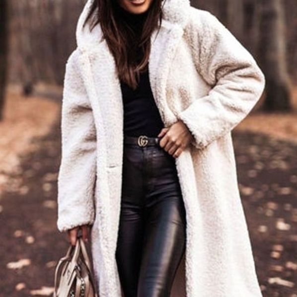 Women's Oversized Hooded Faux Fur Longline Winter Coat - White