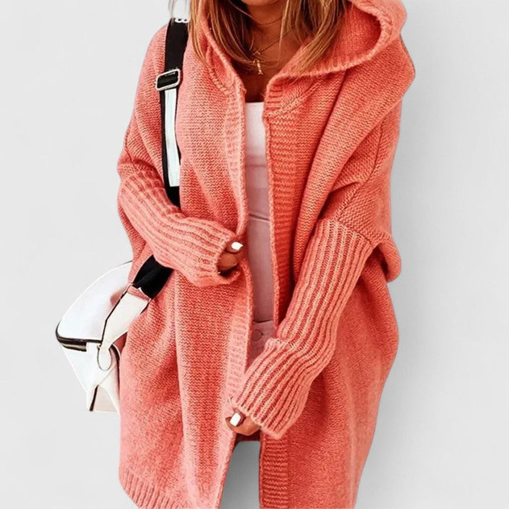 Women's Oversized Hooded Knit Cardigan Knee-Length Open Front - Orange
