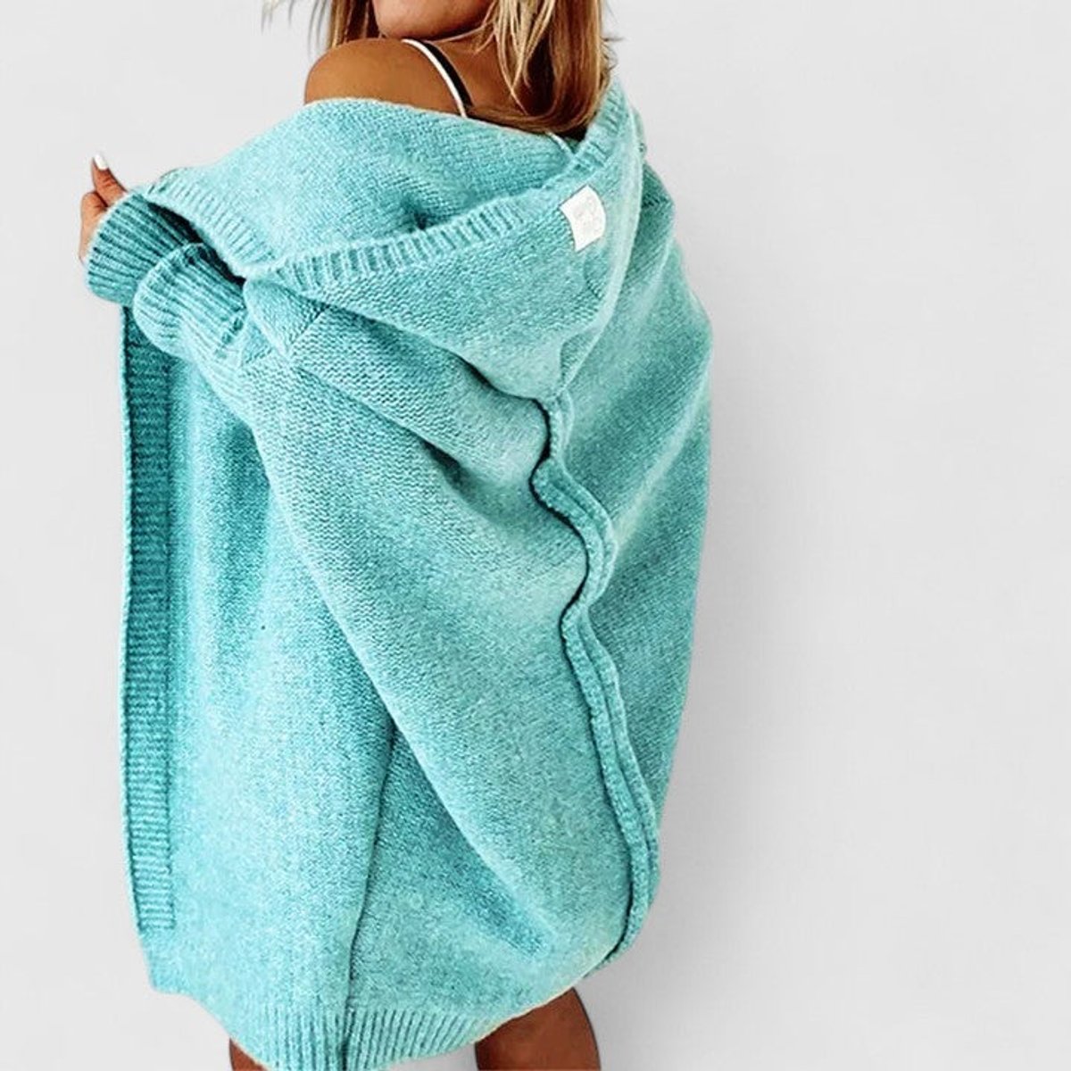 Women's Oversized Hooded Knit Cardigan Knee-Length Open Front