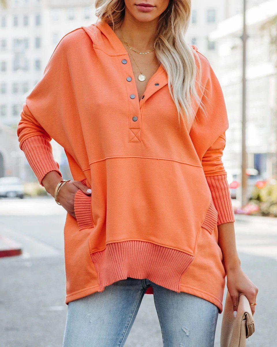 Women's Oversized Hooded Long-Sleeve Drawstring Tunic Sweatshirt