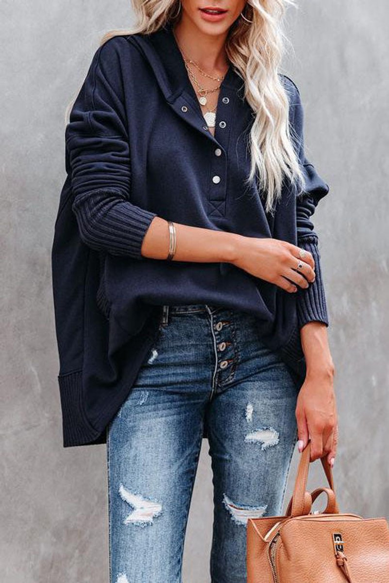 Women's Oversized Hooded Long-Sleeve Drawstring Tunic Sweatshirt