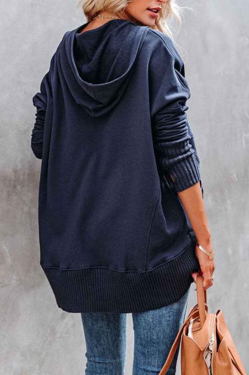 Women's Oversized Hooded Long-Sleeve Drawstring Tunic Sweatshirt