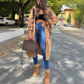 Women's Oversized Long Hooded Zip-Up Coat - Khaki