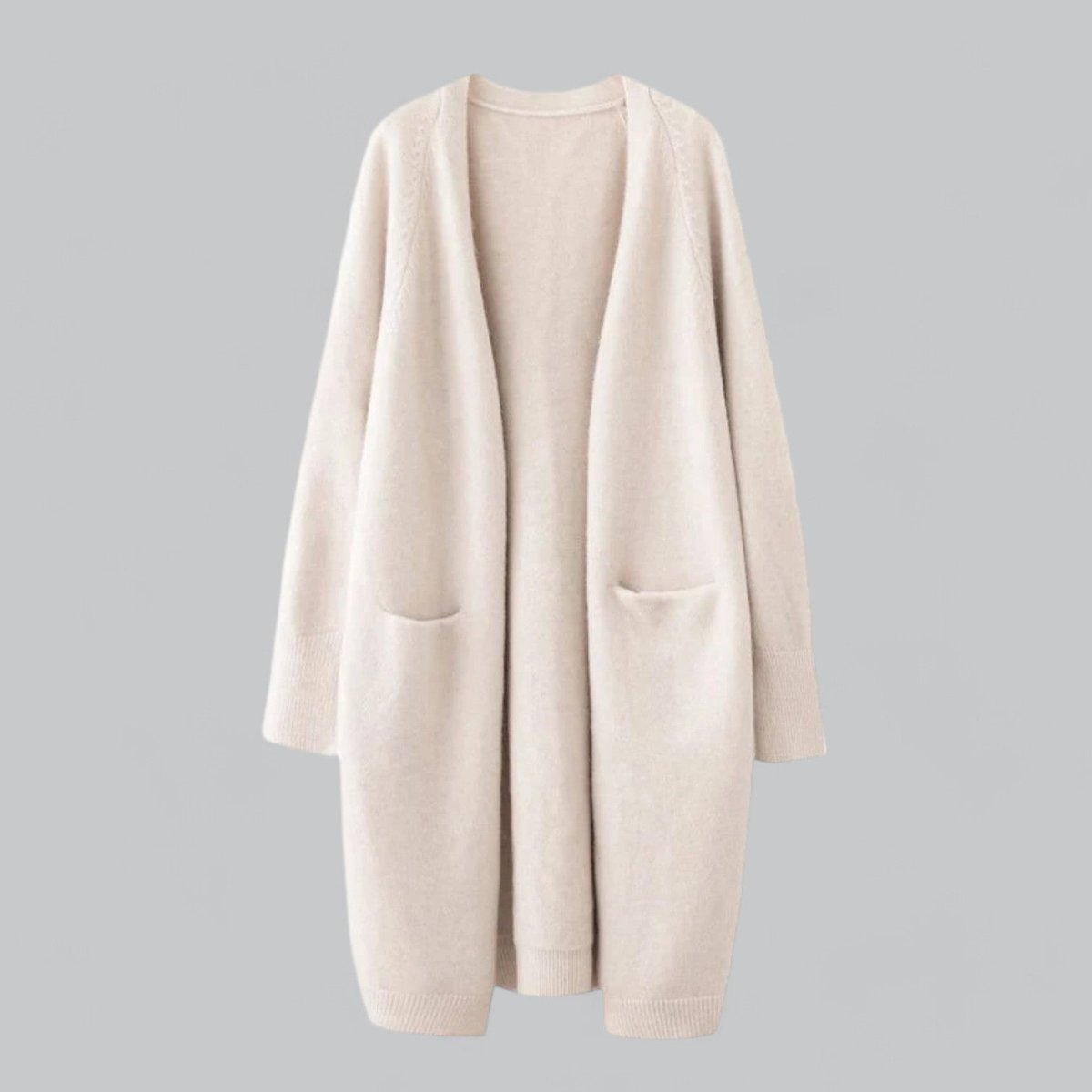 Women's Oversized Long Open-Front Cashmere Cardigan - Beige