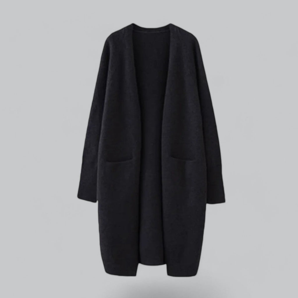 Women's Oversized Long Open-Front Cashmere Cardigan - Black