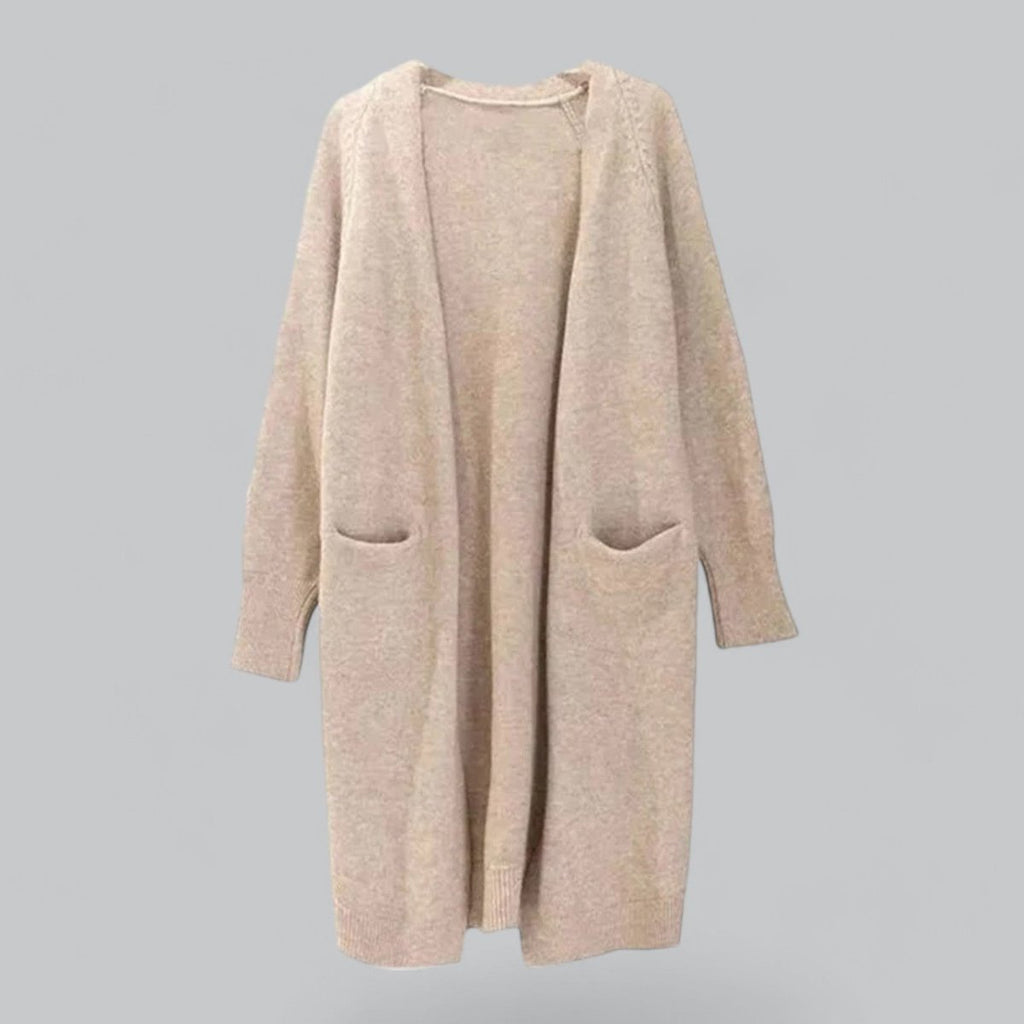 Women's Oversized Long Open-Front Cashmere Cardigan - Khaki