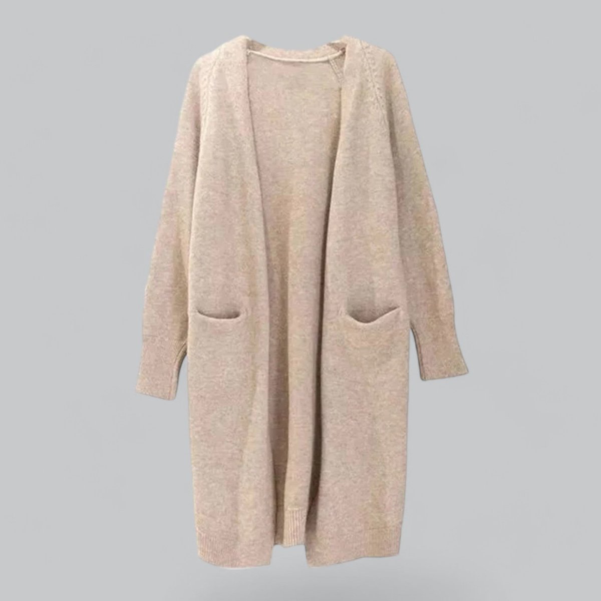 Women's Oversized Long Open-Front Cashmere Cardigan - Khaki