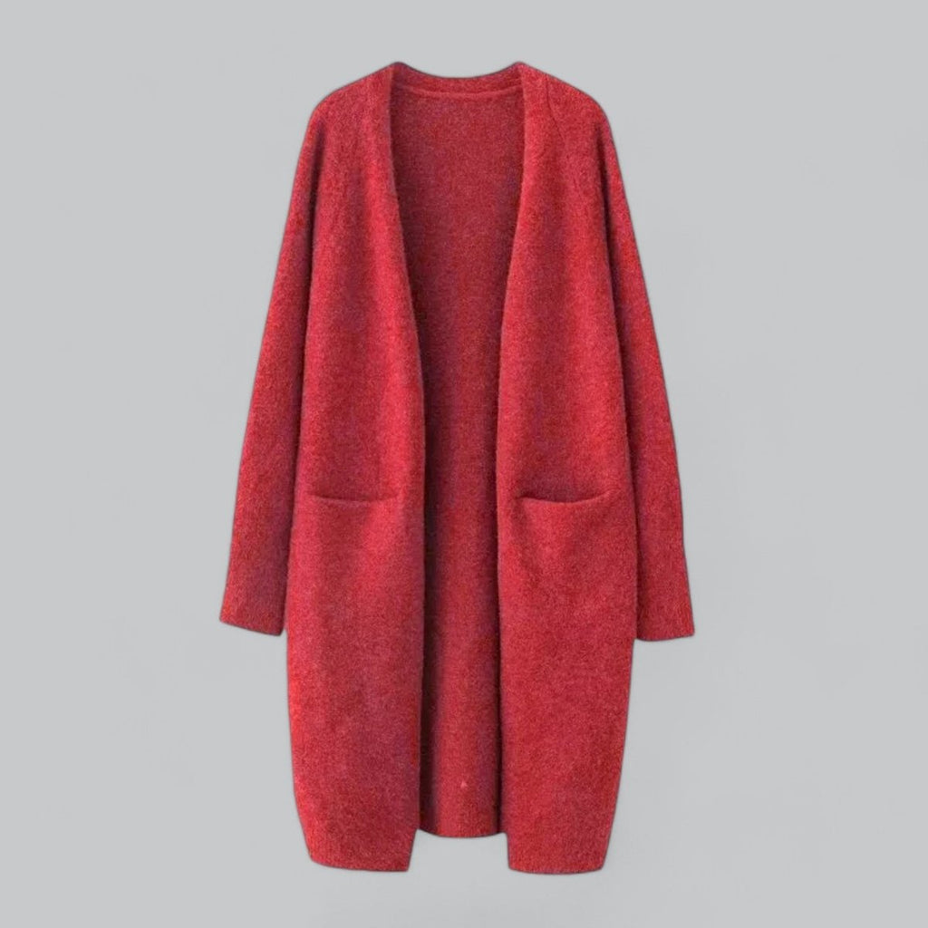 Women's Oversized Long Open-Front Cashmere Cardigan - Red