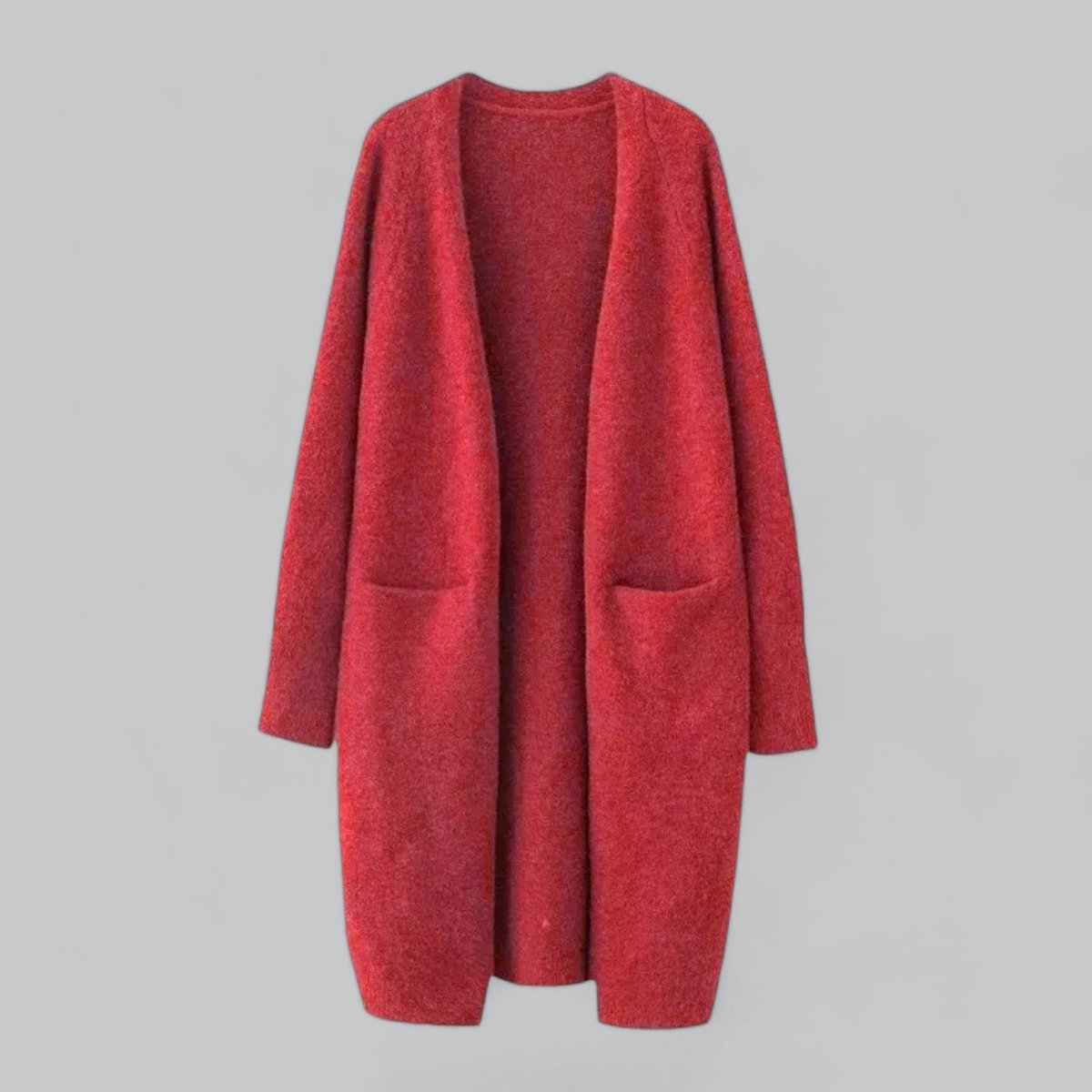 Women's Oversized Long Open-Front Cashmere Cardigan - Red