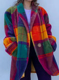 Women's Oversized Long Plaid Coat Button-Front Winter Outerwear - Checkered