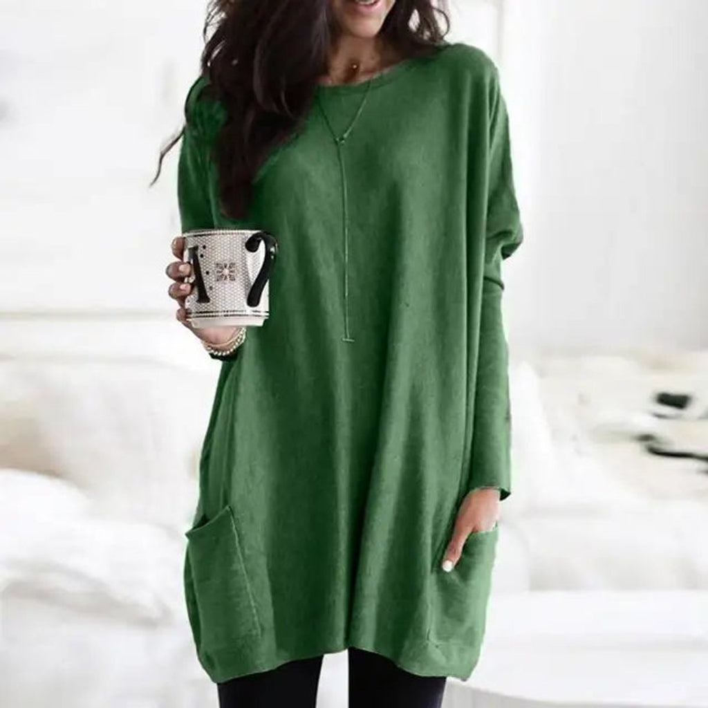 Women's Oversized Long-Sleeve Pocket Tunic Top