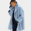 Women's Oversized Longline Wide-Collar Winter Coat - Blue