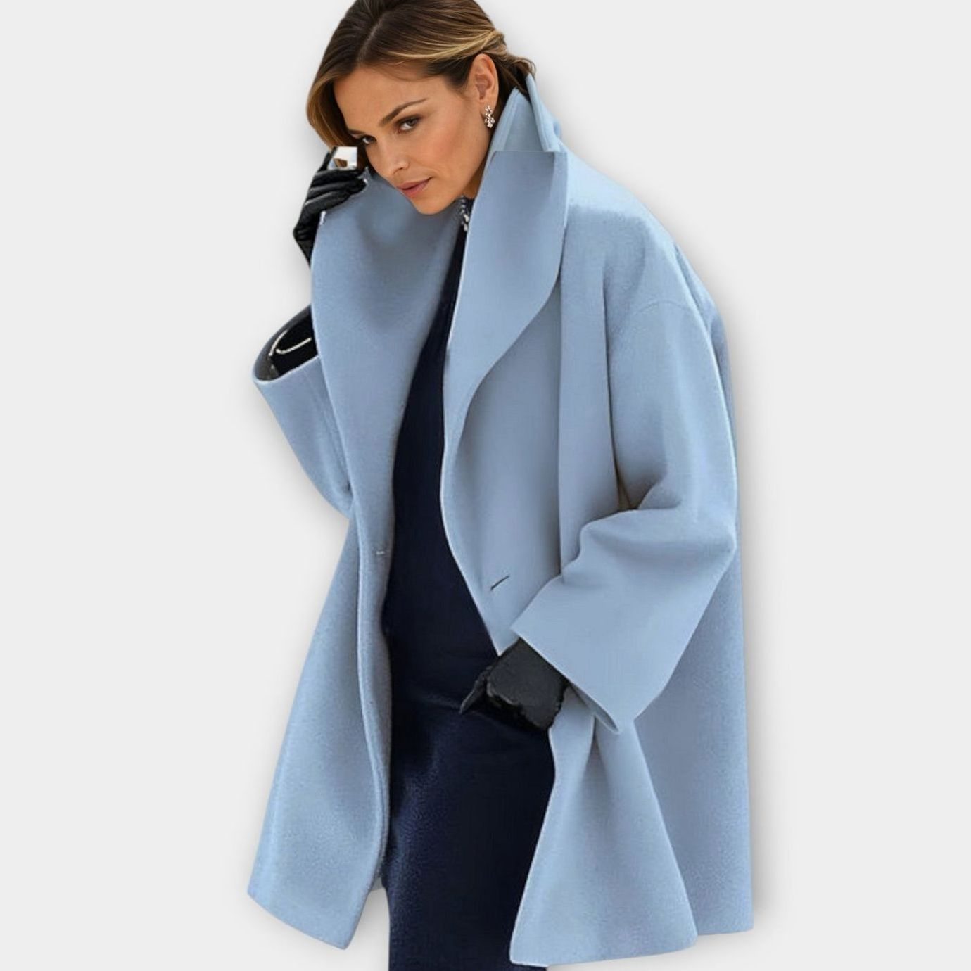 Women's Oversized Longline Wide-Collar Winter Coat - Blue