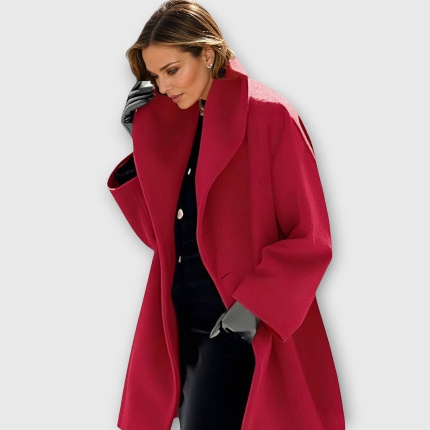 Women's Oversized Longline Wide-Collar Winter Coat - Red