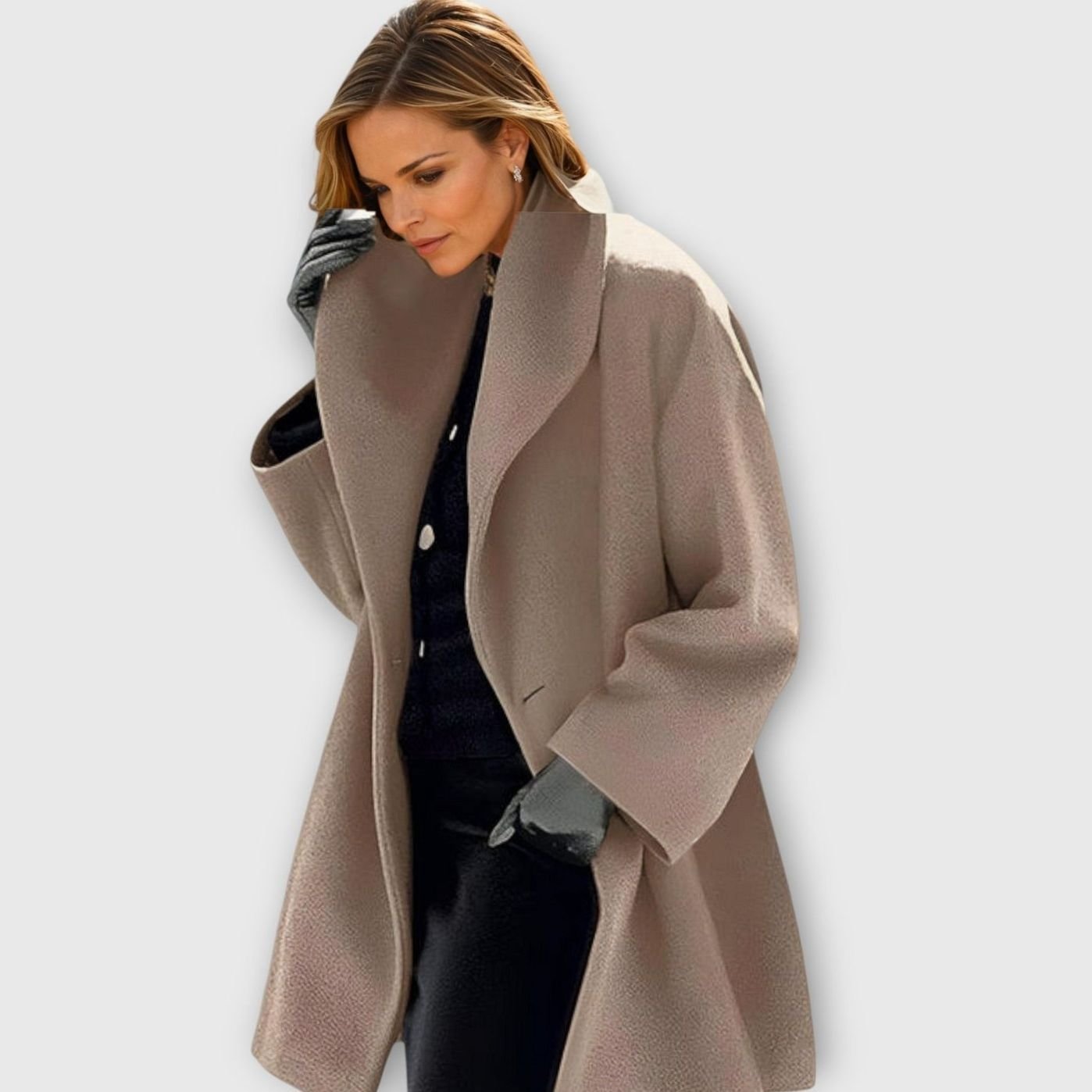 Women's Oversized Longline Wide-Collar Winter Coat - Khaki