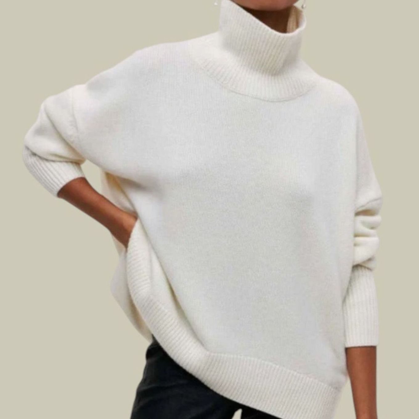 Women's Oversized Loose Fit Turtlenecks Cozy Knit Sweater - White
