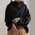 Women's Oversized Mock Neck Long Sleeve Knit Sweater Top - Black