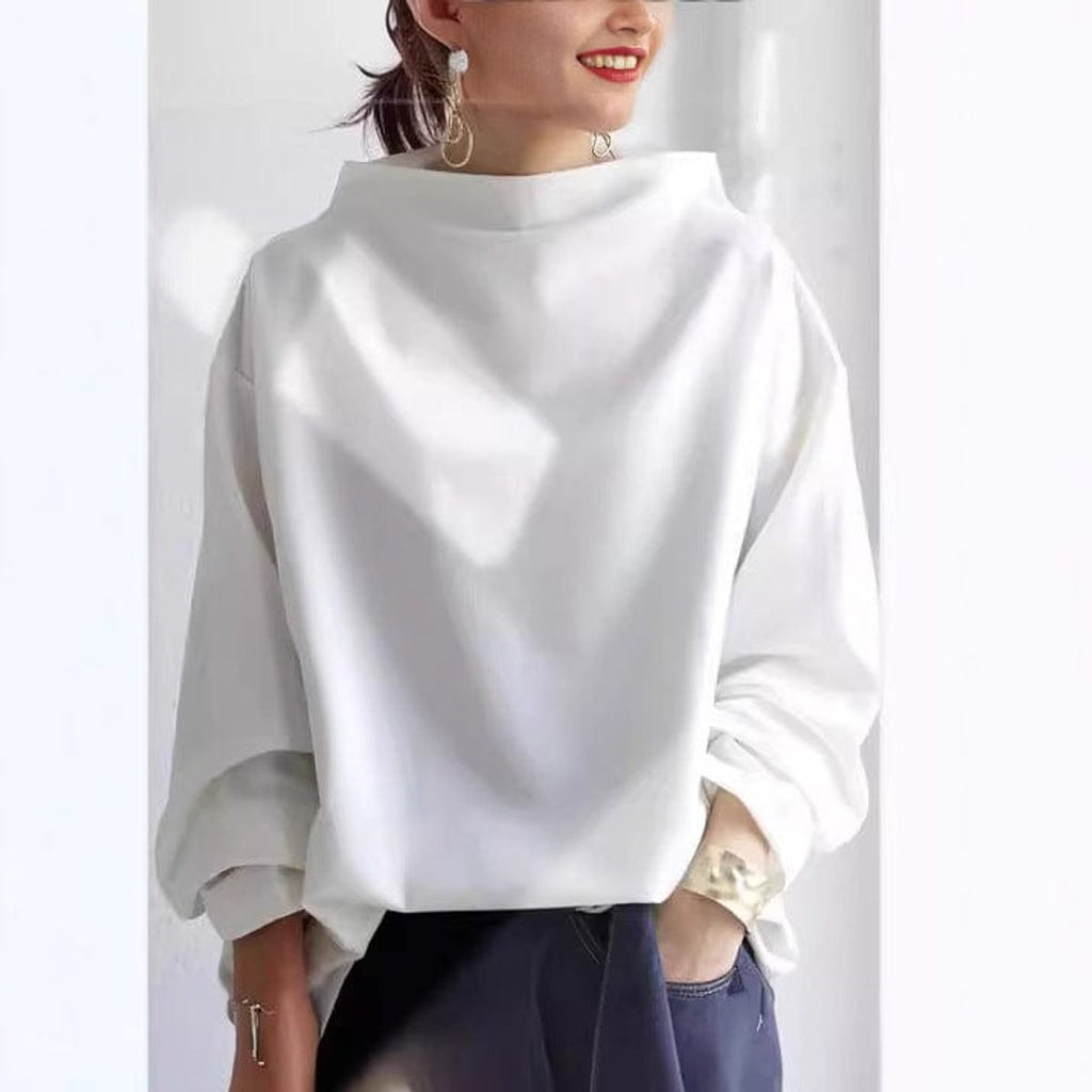 Women's Oversized Mock Neck Long Sleeve Knit Sweater Top - White