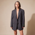 Women's Oversized Notched-Lapel Structured Blazer - Gray