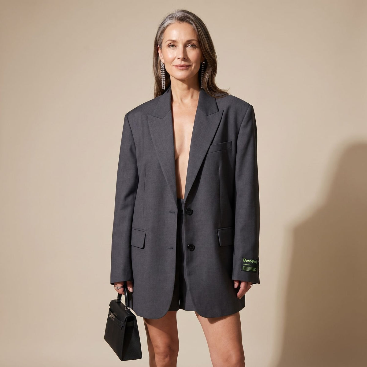 Women's Oversized Notched-Lapel Structured Blazer