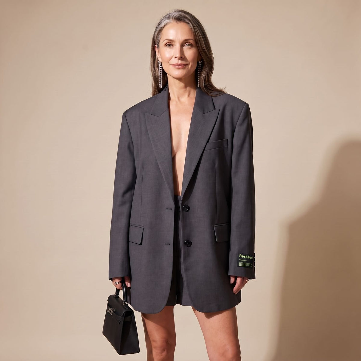 Women's Oversized Notched-Lapel Structured Blazer
