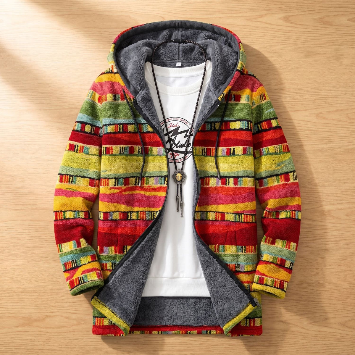 Women's Oversized Open Front Fleece-Lined Hooded Cardigan - Multicolor