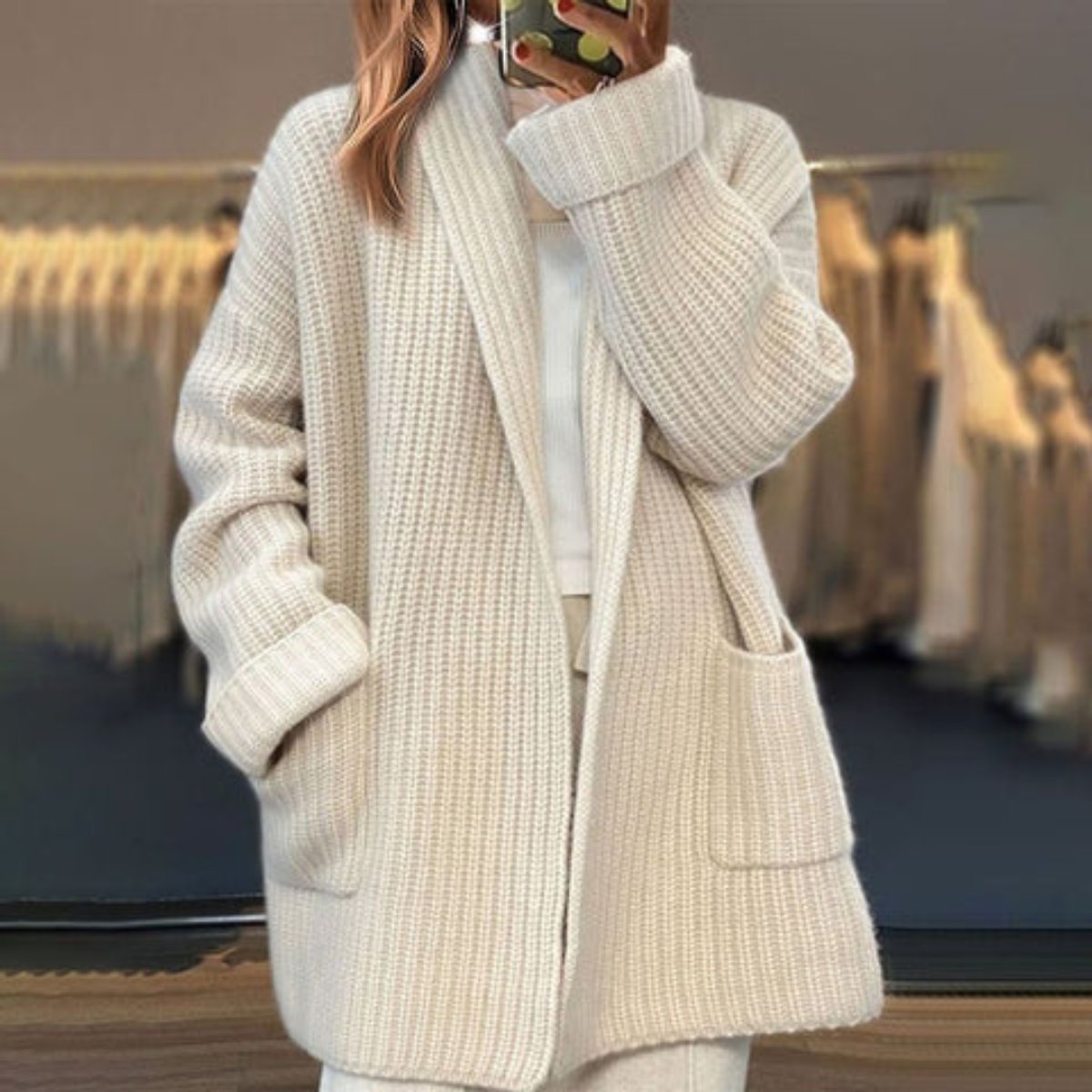 Women's Oversized Open-Front Knit Cardigan Scarf Collar Sweater