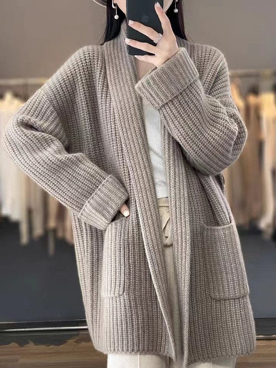 Women's Oversized Open-Front Knit Cardigan Scarf Collar Sweater
