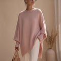 Women's Oversized Poncho Knit Sweater Batwing Sleeve - Pink