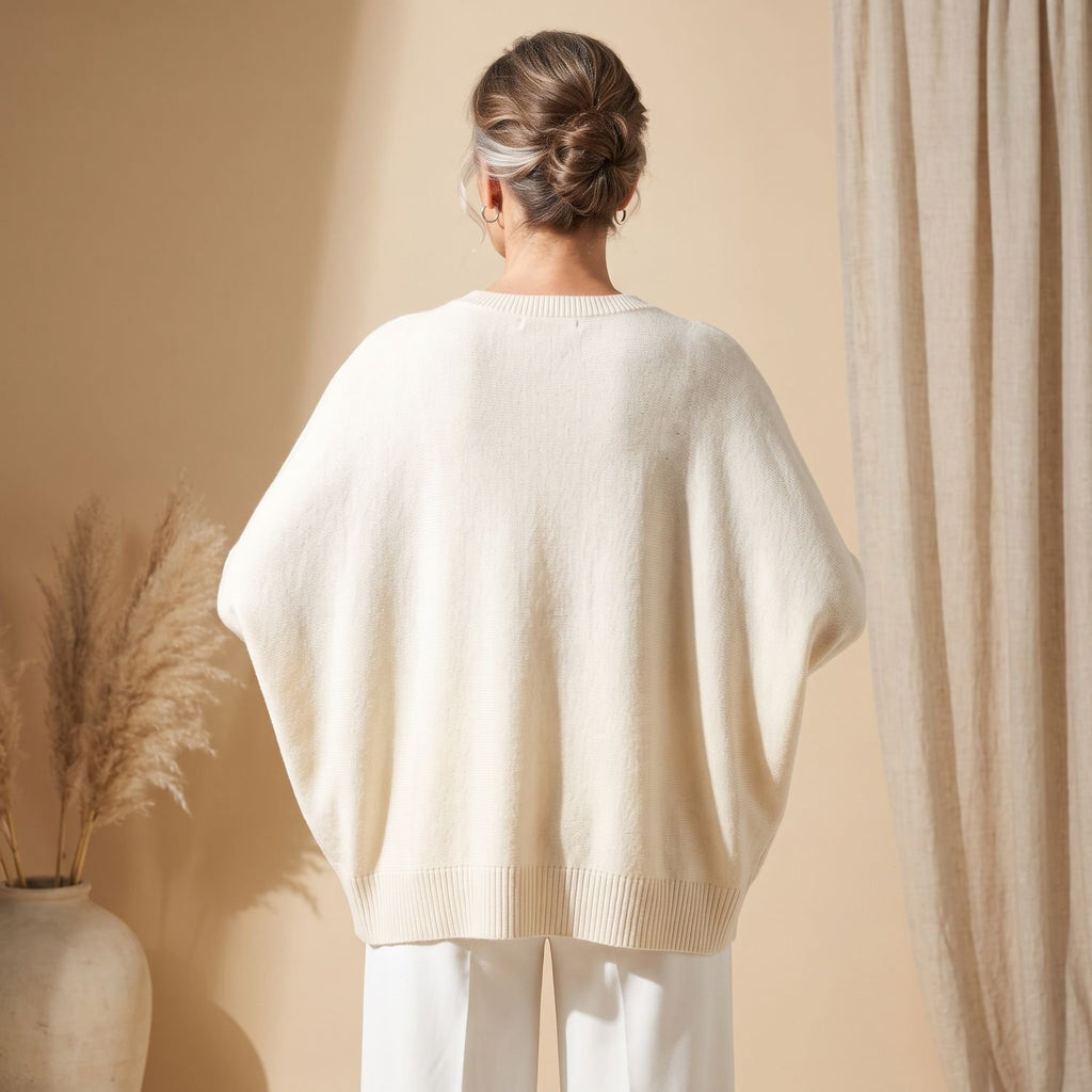 Women's Oversized Poncho Knit Sweater Batwing Sleeve