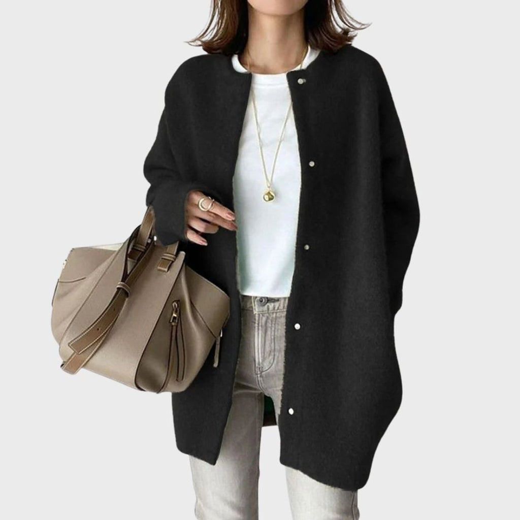 Women's Oversized Snap-Button Knit Cardigan - Black