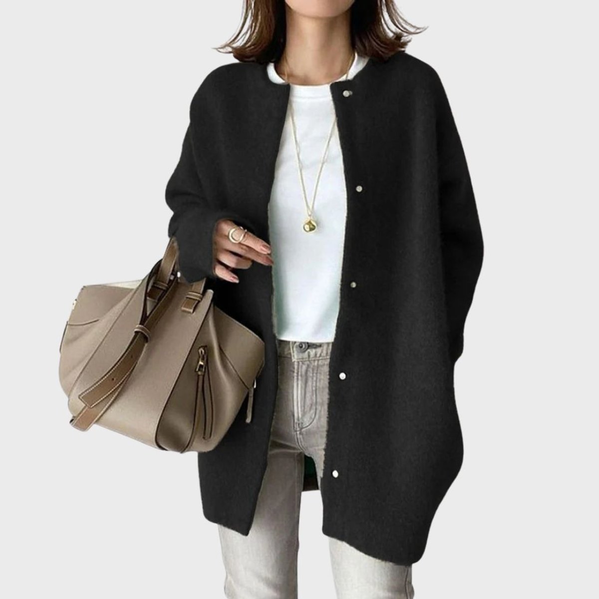 Women's Oversized Snap-Button Knit Cardigan - Black