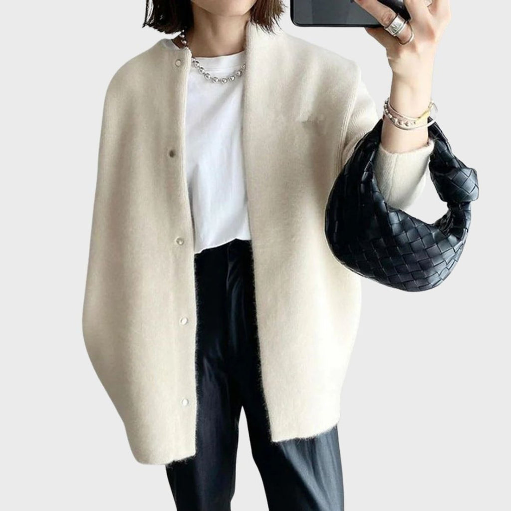 Women's Oversized Snap-Button Knit Cardigan - White