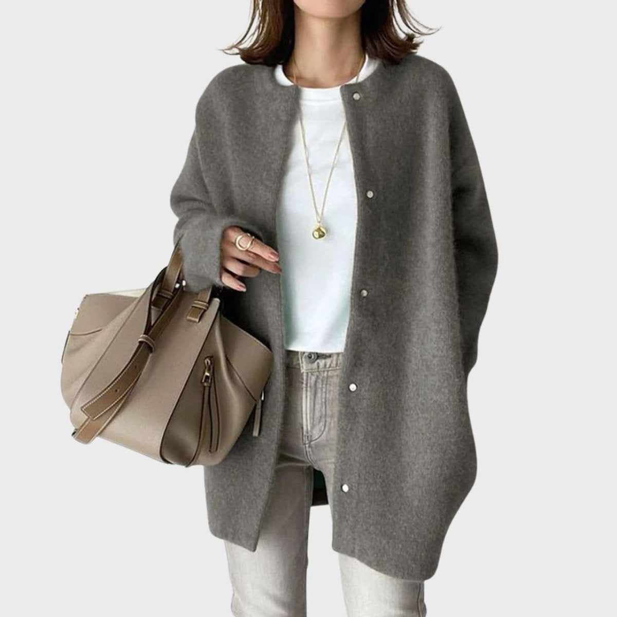 Women's Oversized Snap-Button Knit Cardigan - Gray