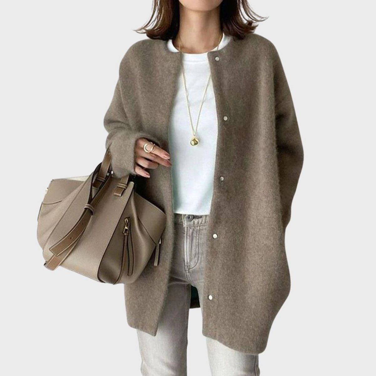 Women's Oversized Snap-Button Knit Cardigan - Coffee