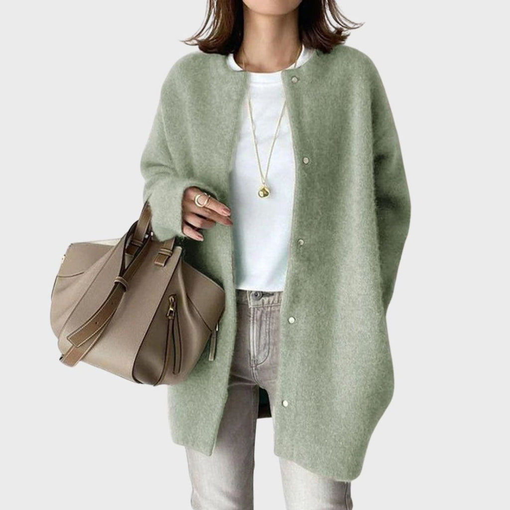 Women's Oversized Snap-Button Knit Cardigan - Green