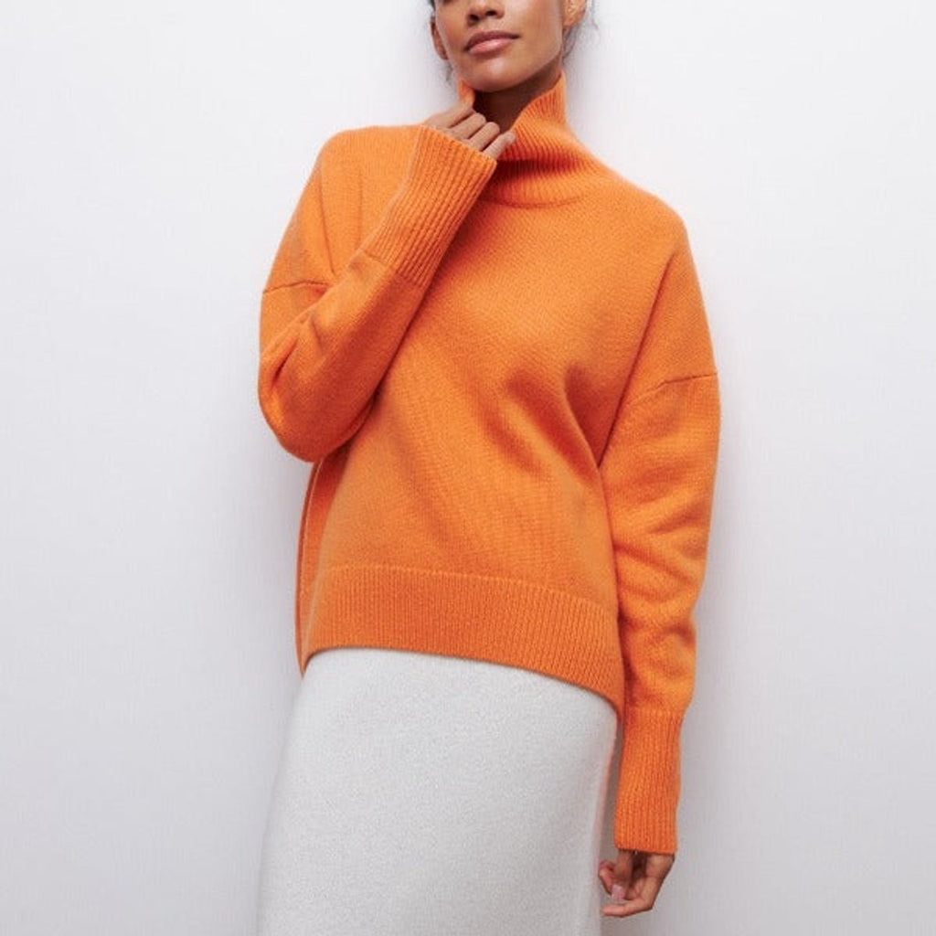 Women's Oversized Turtleneck Knit Pullover Sweater - Orange