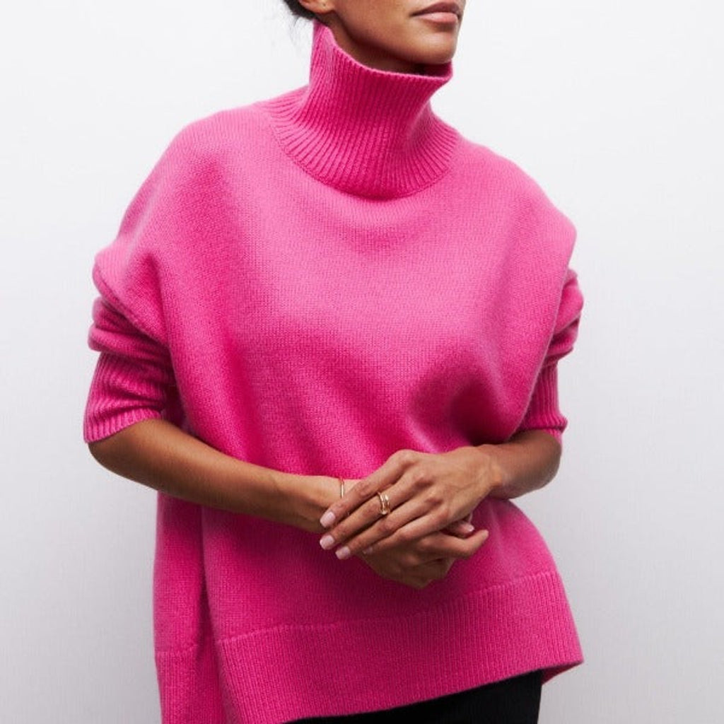 Women's Oversized Turtleneck Knit Pullover Sweater - Pink