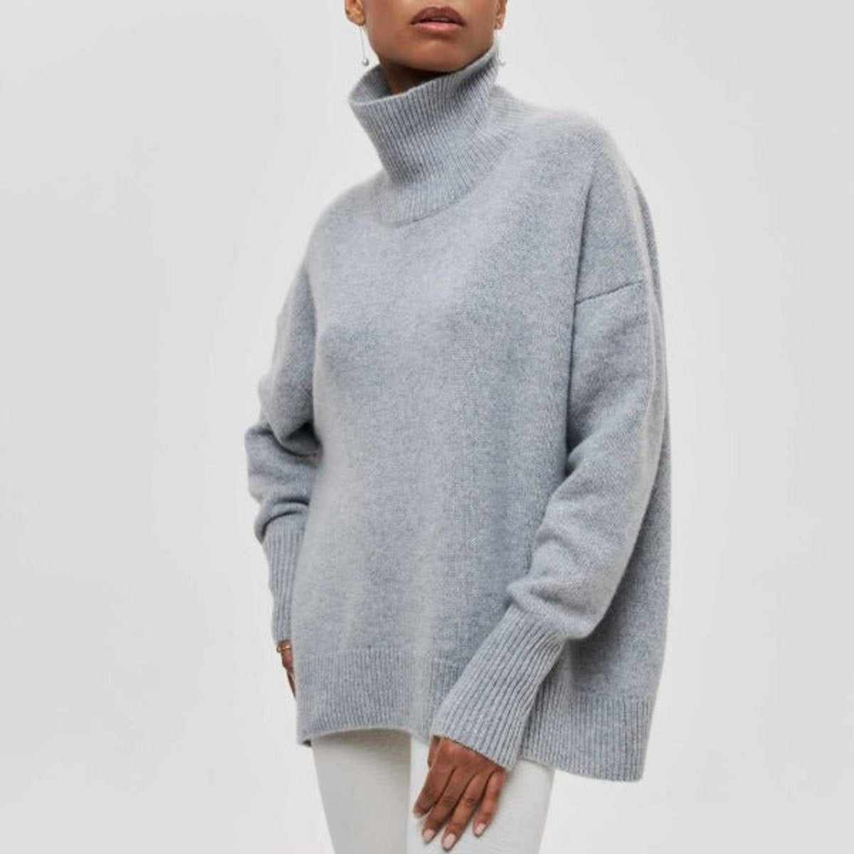 Women's Oversized Turtleneck Knit Pullover Sweater - Gray