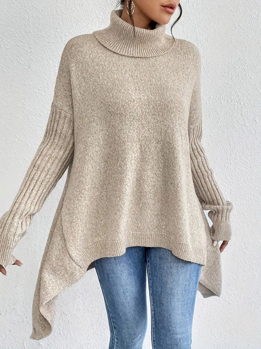 Women's Oversized Turtleneck Sweater Long Ribbed-Cuff Knit Pullover