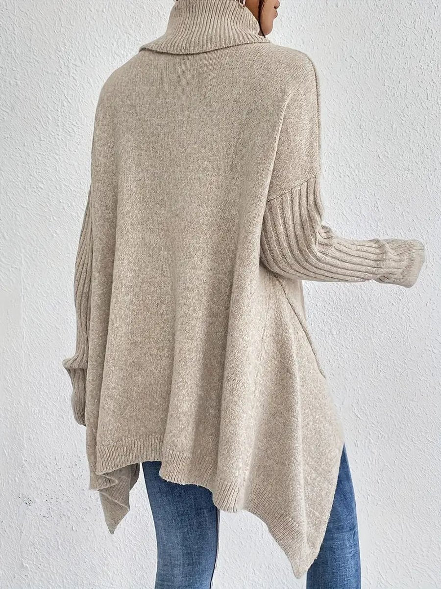 Women's Oversized Turtleneck Sweater Long Ribbed-Cuff Knit Pullover
