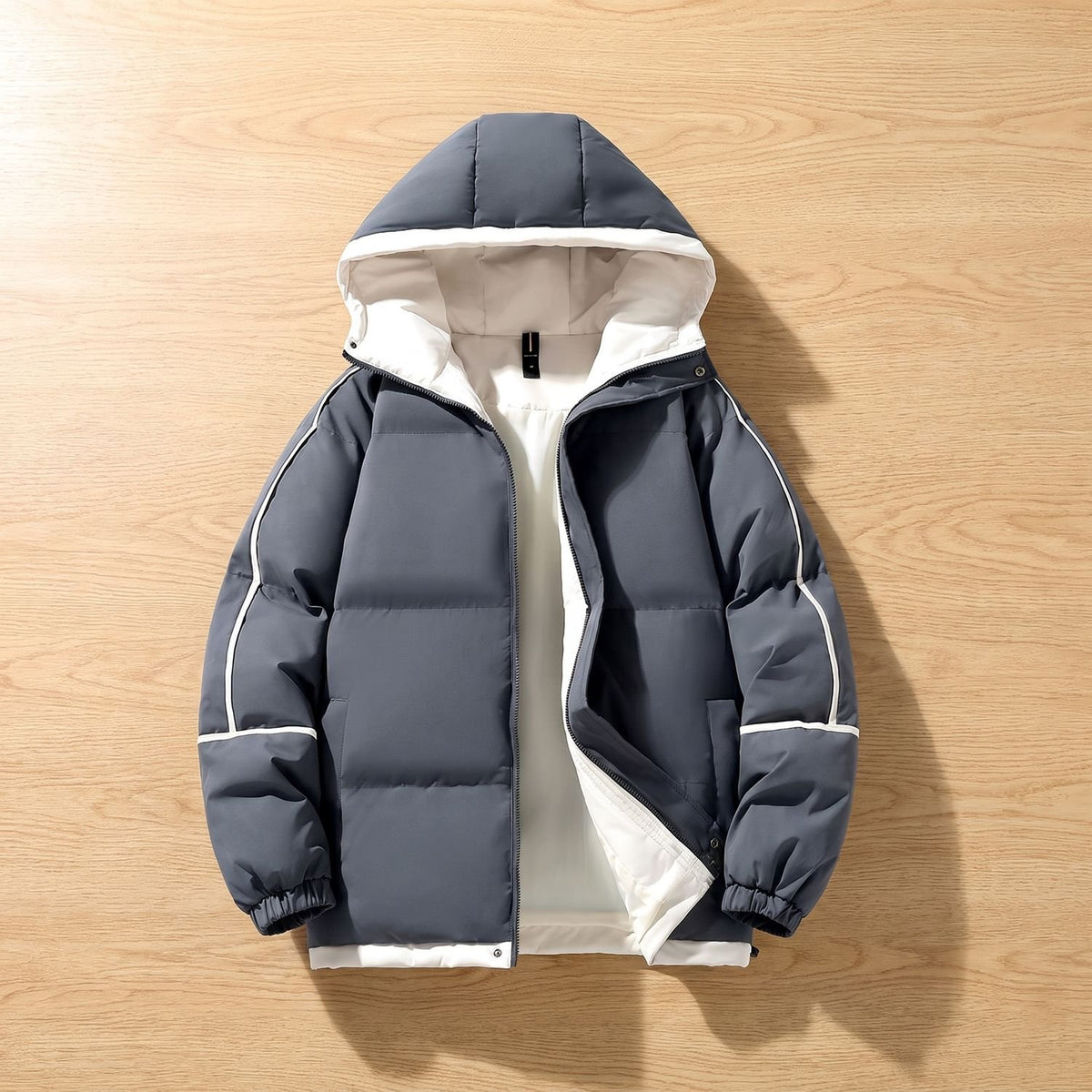 Women's Oversized Two-Tone Hooded Puffer Jacket - Grey