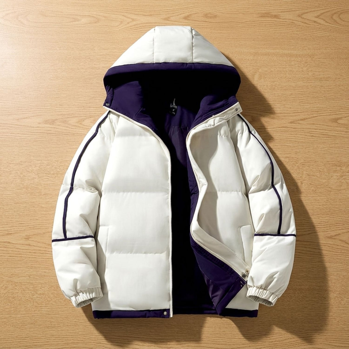 Women's Oversized Two-Tone Hooded Puffer Jacket - White