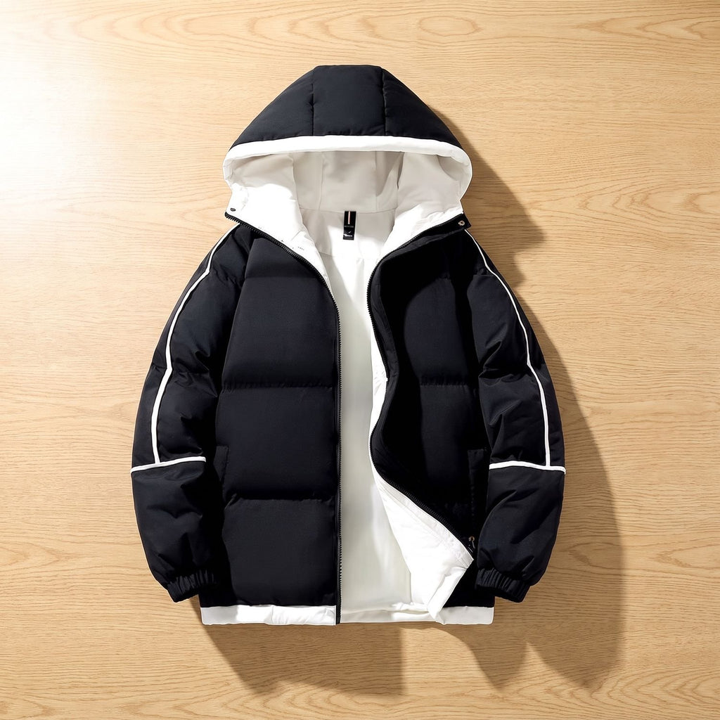 Women's Oversized Two-Tone Hooded Puffer Jacket - Black