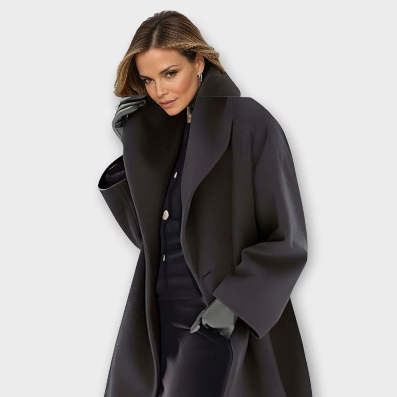 Women's Oversized Wide-Collar Winter Coat - Black