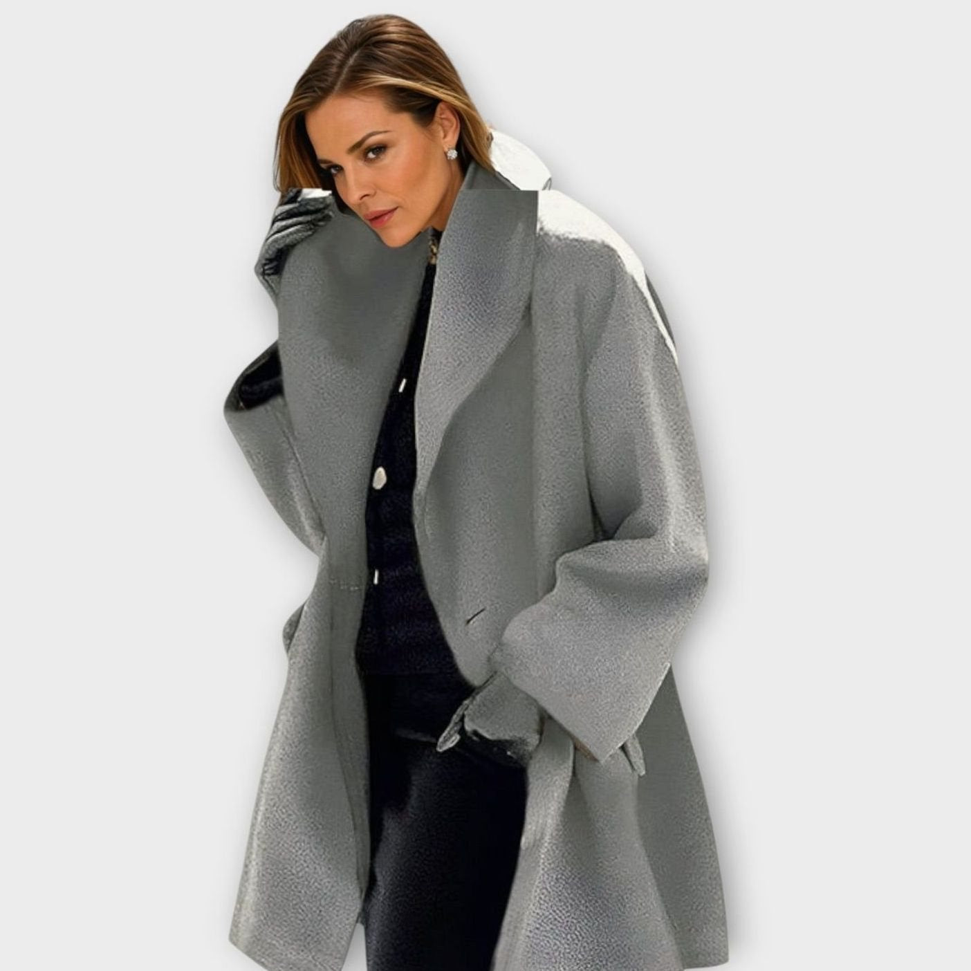 Women's Oversized Wide-Collar Winter Coat - Gray